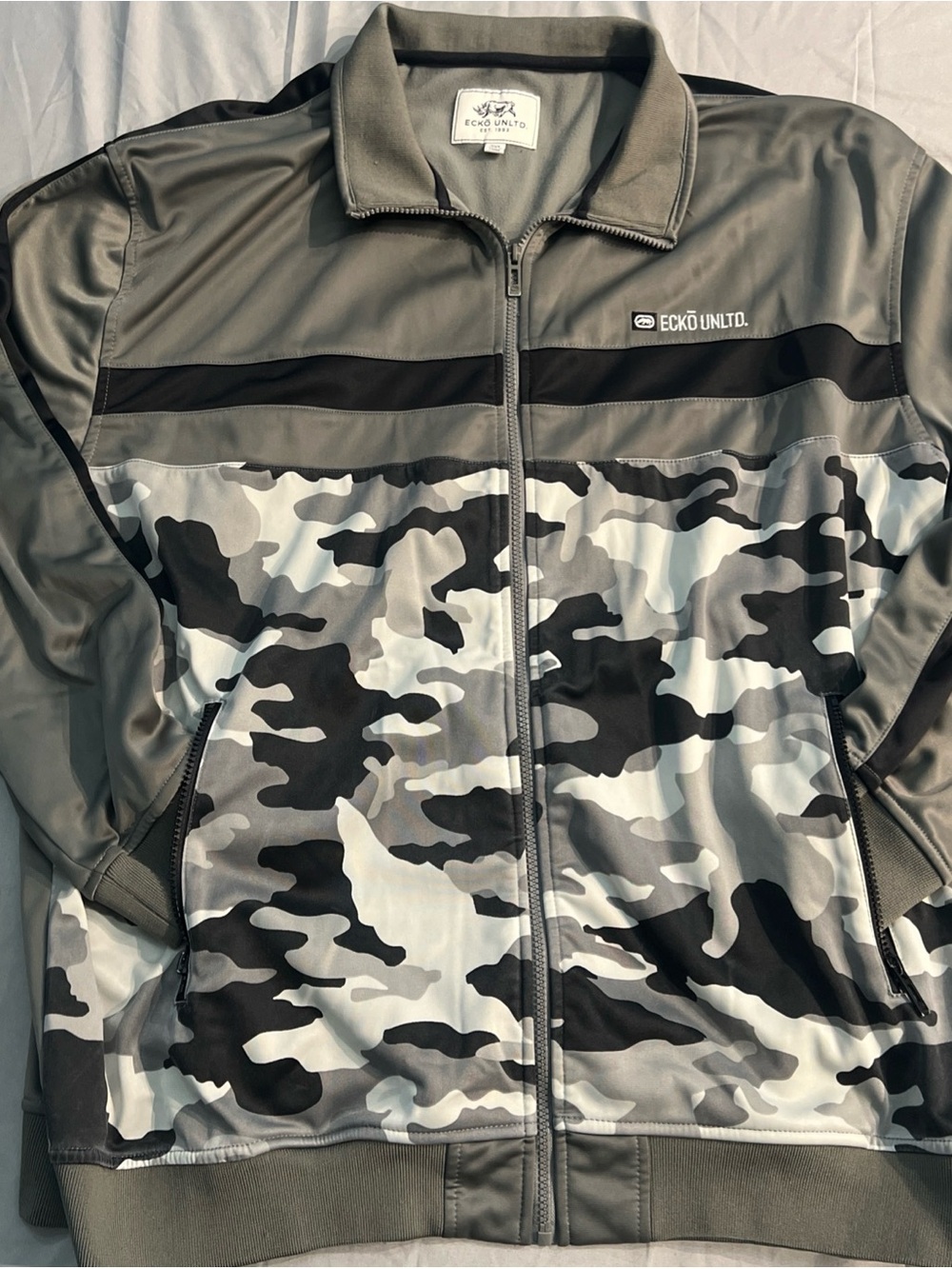 Vintage Y2K Ecko Unltd Zip Up Track Suit Jacket 3XL camouflage grey